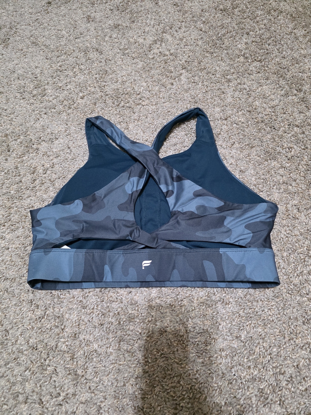 Fabletics Blue Camo Cross-Back Sports Bra